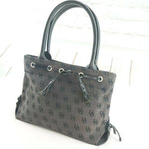 Vtg Dooney & Bourke Womens Black Signature Print Canvas Double Handles Tote Bag